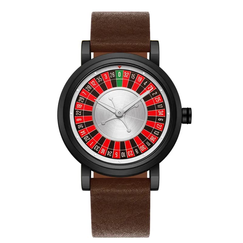Rhude Roulette Dial Watch Casino Roulette Face — QT918 棕带黑壳银面