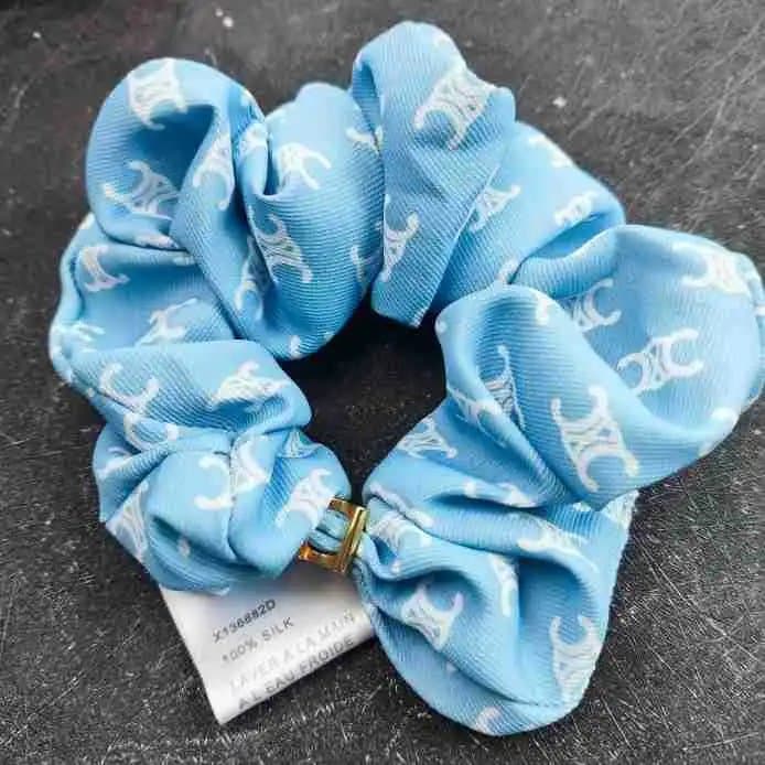 Celine Silk Scrunchie Triomphe Logo Print — 蓝色凯旋门