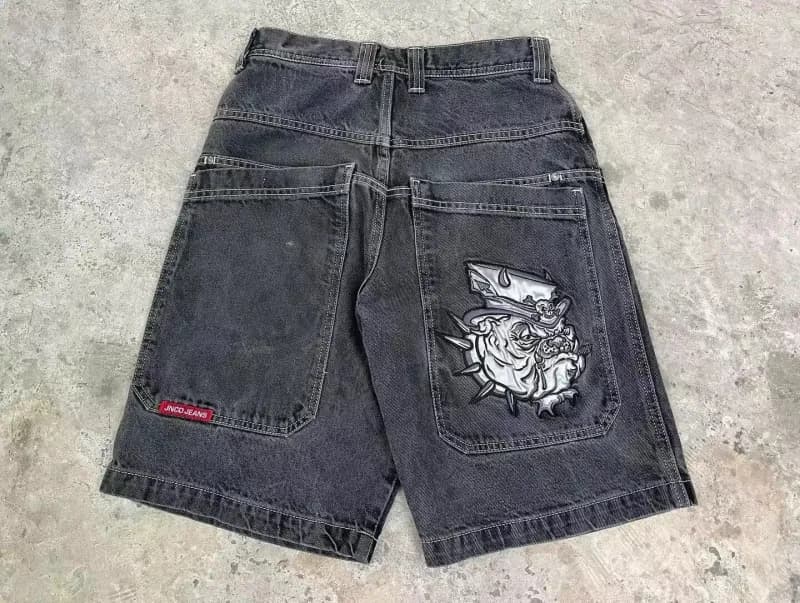 Denim Shorts Bulldog Embroidery