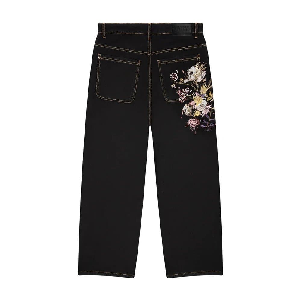 Evisu Floral Embroidered Jeans Black with Floral Back Pocket Embroidery