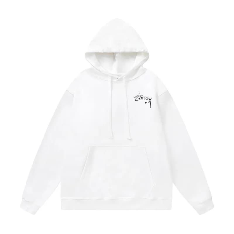 Stüssy Zip-Up Hoodie Logo Embroidered — 605 white