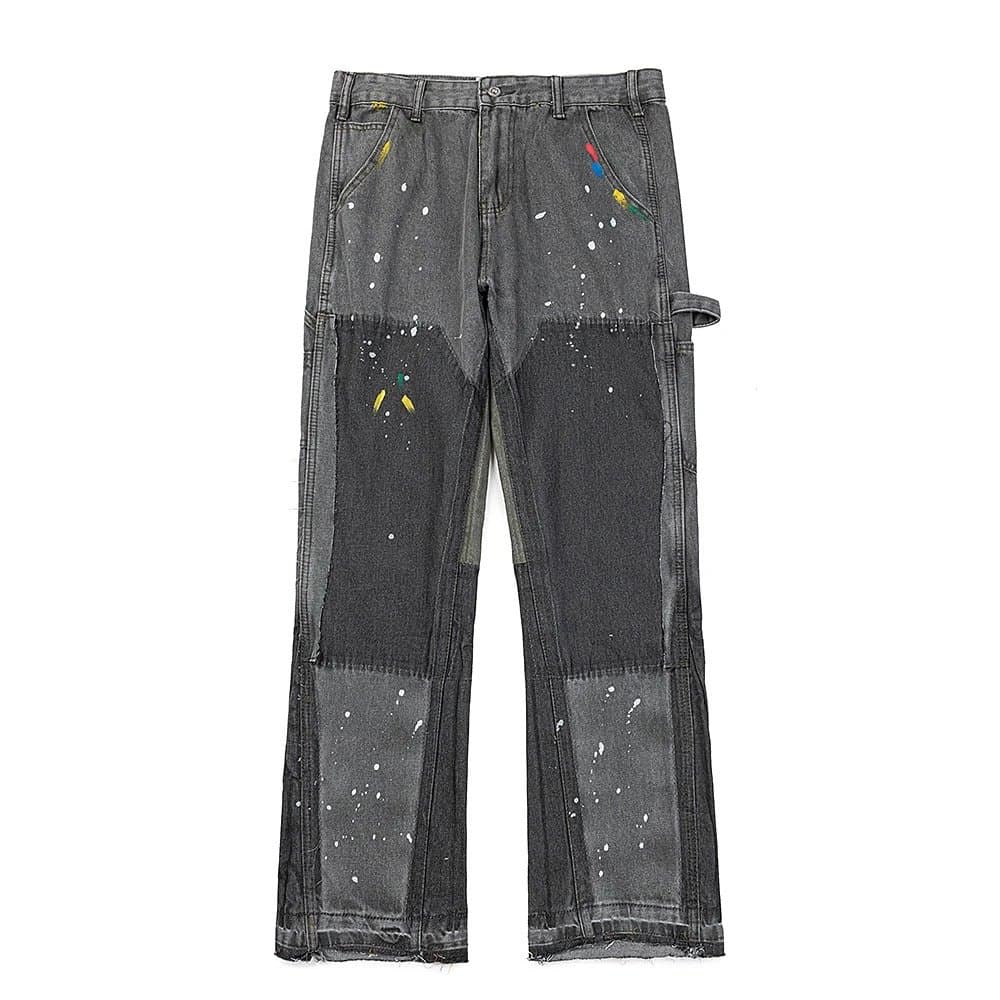Distressed Flare Jeans Paint-Splatter & Patchwork — 22