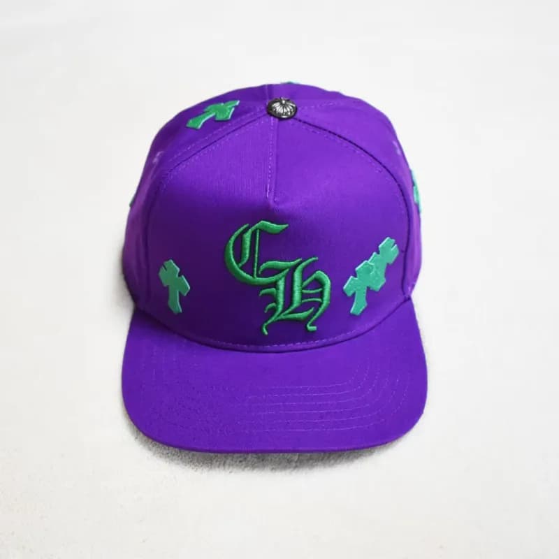 Chrome Hearts Snapback Cap Cross Logo — CH+十字皮标紫色
