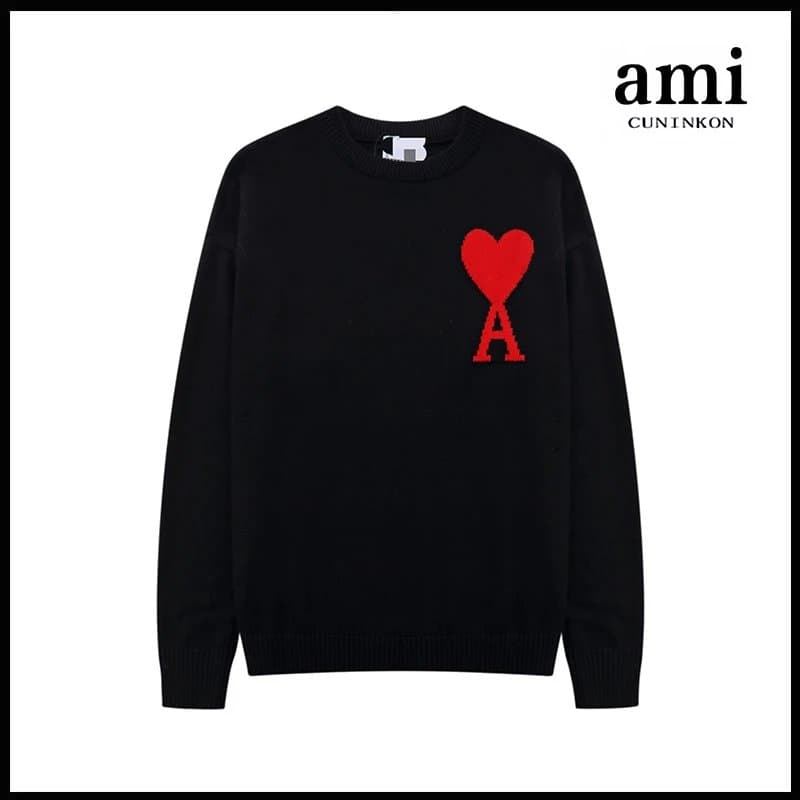 AMI Paris Knit Sweater Heart Logo — 黑色【A8圆领提花款】