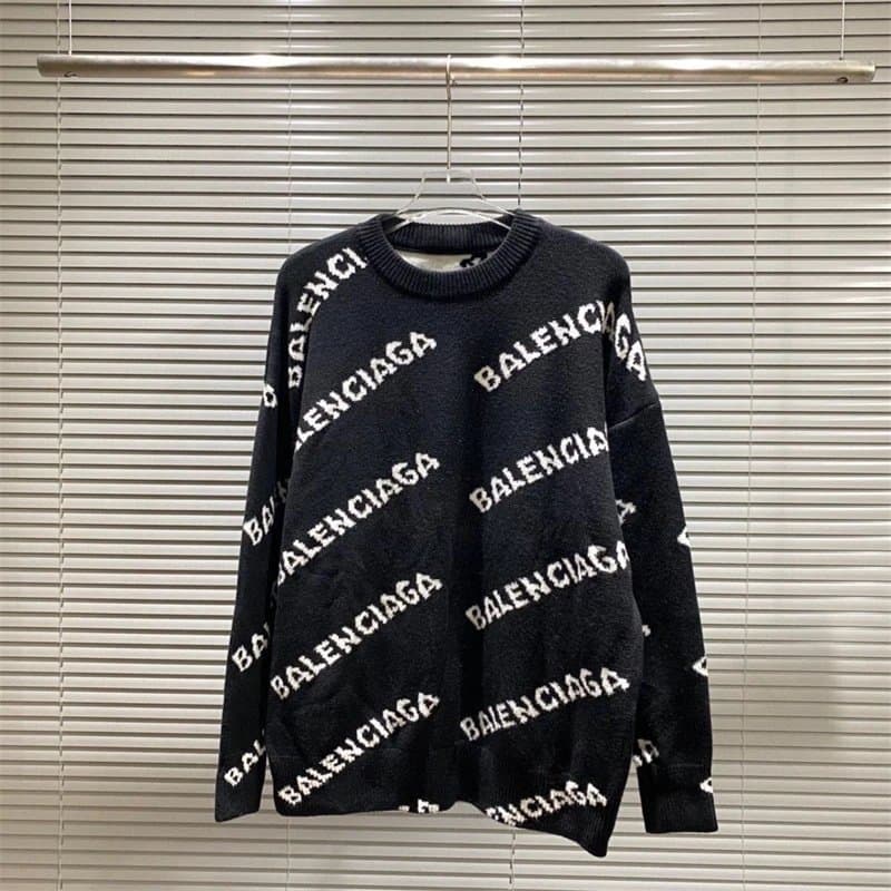 Balenciaga Logo Knit Sweater All-Over Logo