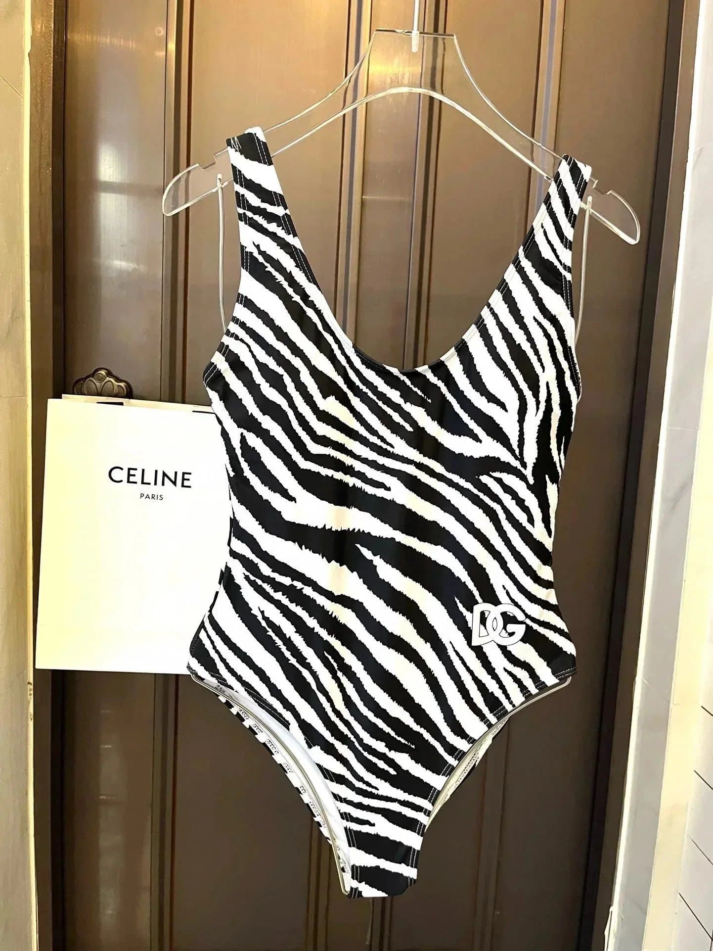 Dior × Celine One-Piece Swimsuit Zebra Print