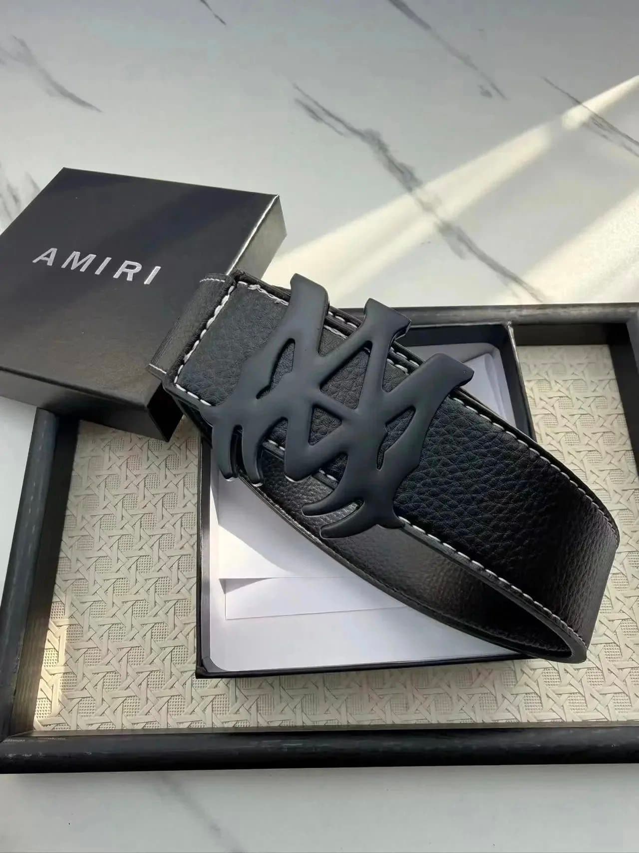 Amiri Logo Belt Black Leather — 40