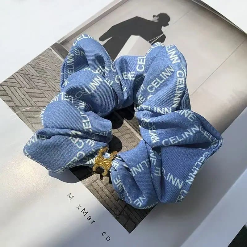 Celine Silk Scrunchie Triomphe Logo Print — 31