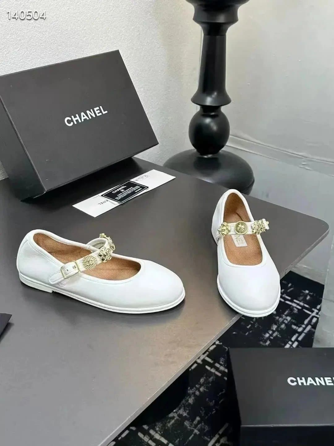Chanel Mary Jane Flat Gold Camellia Buckle