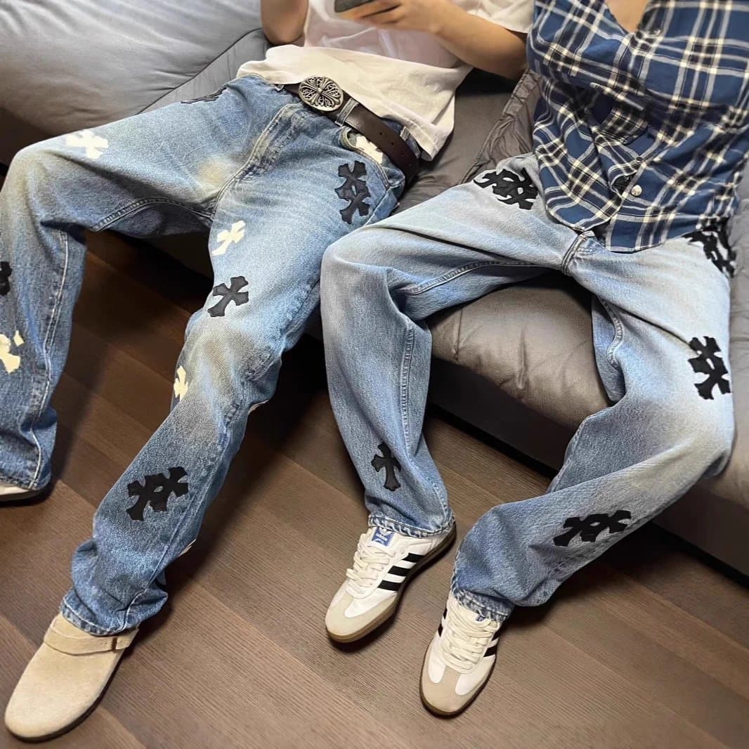 Chrome Hearts Straight-leg Jeans Cross Patch — 白裤黑皮168