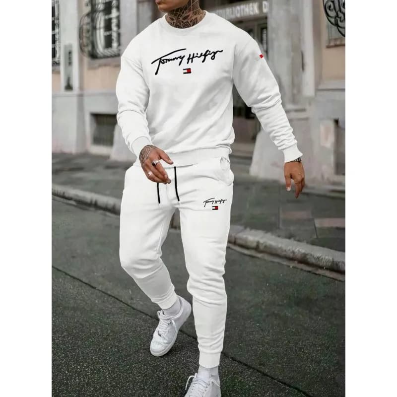 Tommy Hilfiger Hoodie and Joggers Set Tommy Logo — Round neck white