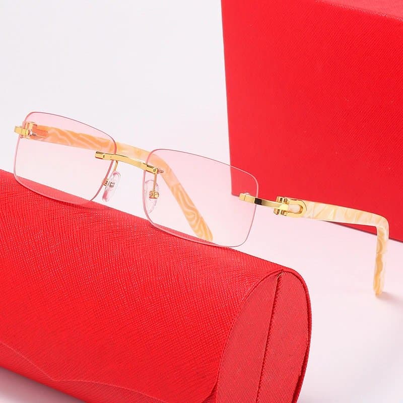 Cartier Sunglasses Rectangular Rimless — 带LOGO带盒子 · C4 金架 漸进粉片