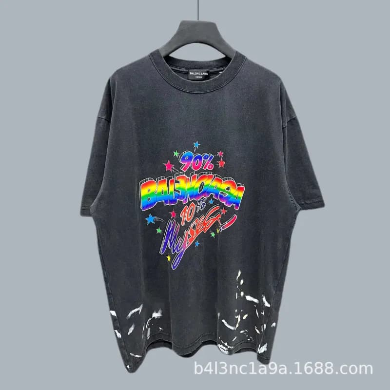 Balenciaga Logo Print T-Shirt Multi-Logo — 款式27(水洗黑)