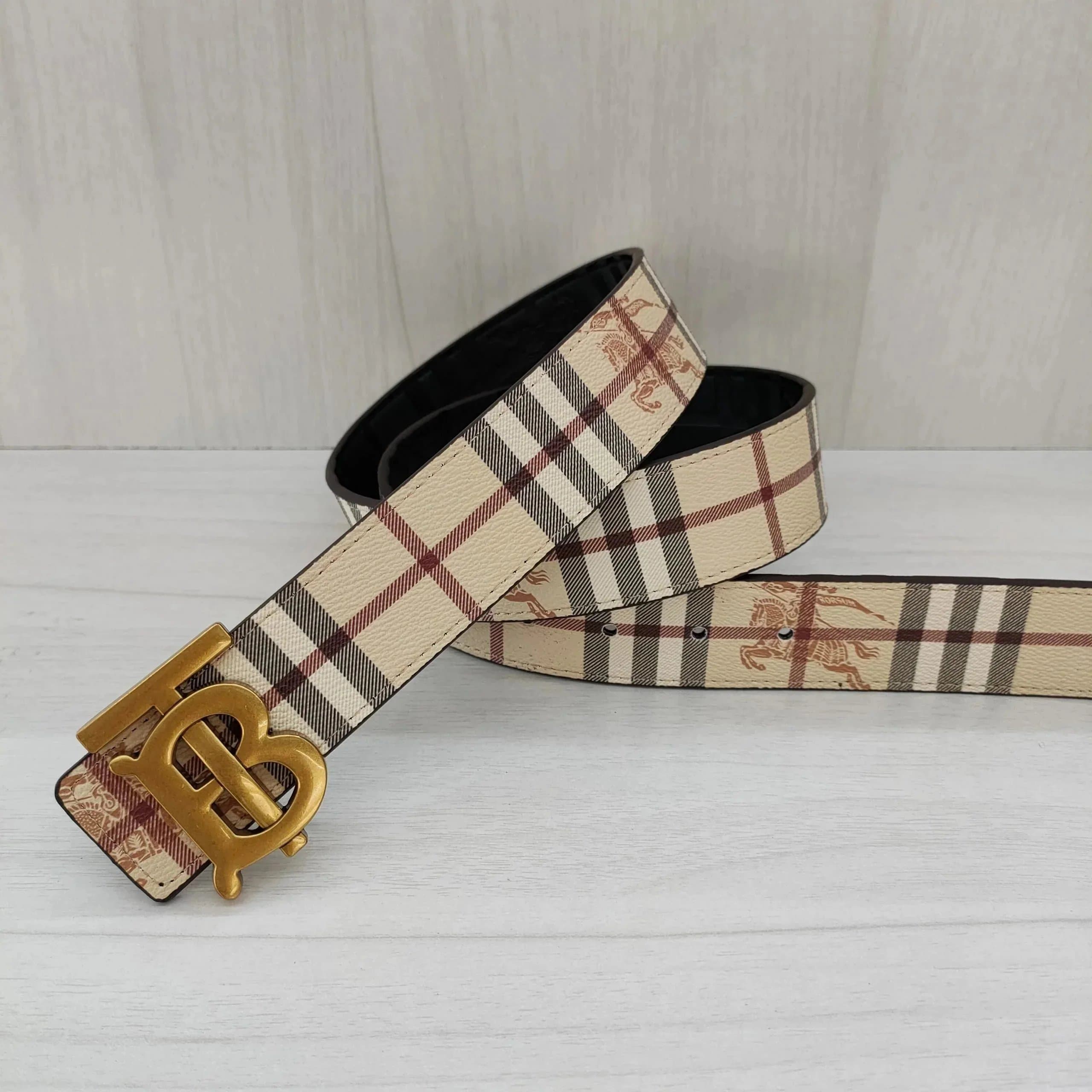 Burberry Monogram Check Belt TB Logo Buckle — Bur-02-14