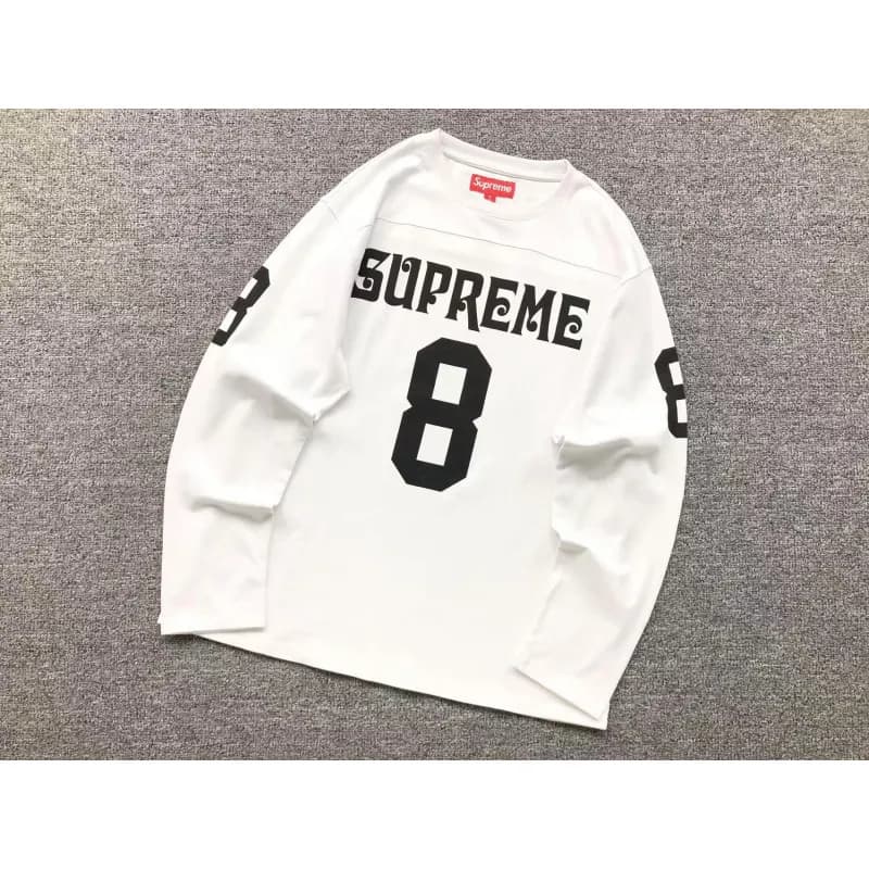 Supreme Box Logo Hooded Sweatshirt Patchwork Sleeve — E589#长袖足球球衣白色