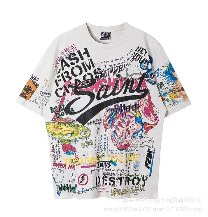 Saint Laurent Graphic Print T-Shirt Multicolor Graffiti