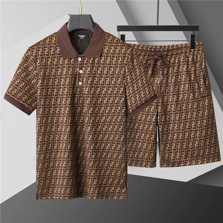 Fendi Polo and Shorts Set FF Logo Print
