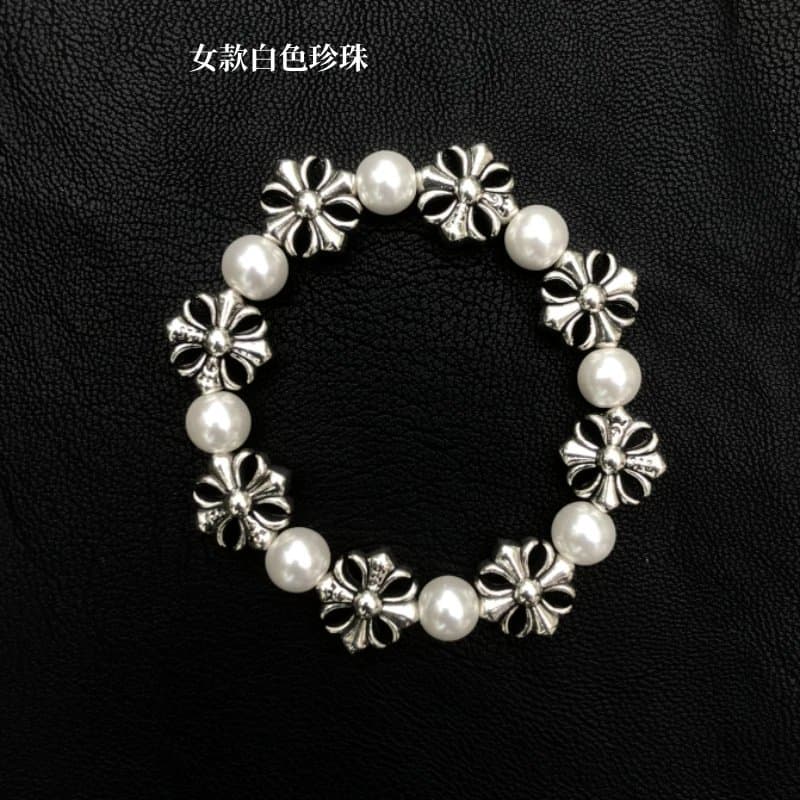 Chrome Hearts Flower Pearl Bracelet White Pearl & Silver