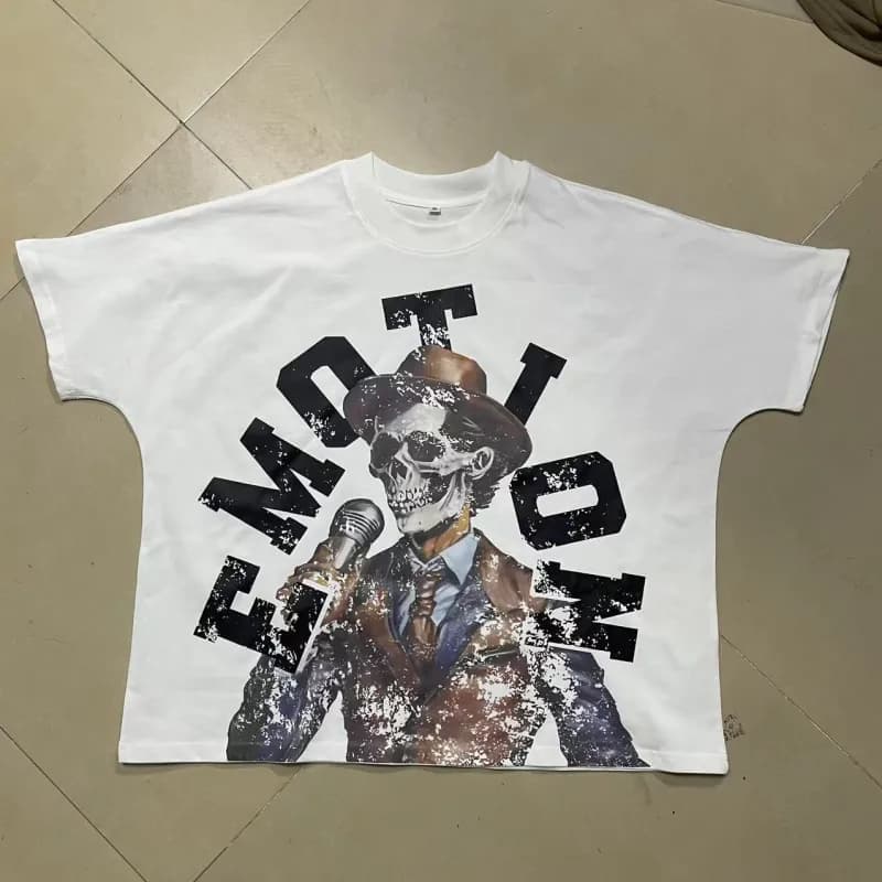 Mixed Emotion Emotion Graphic Tee Pearl-Embroidered Angel Print — B99 white