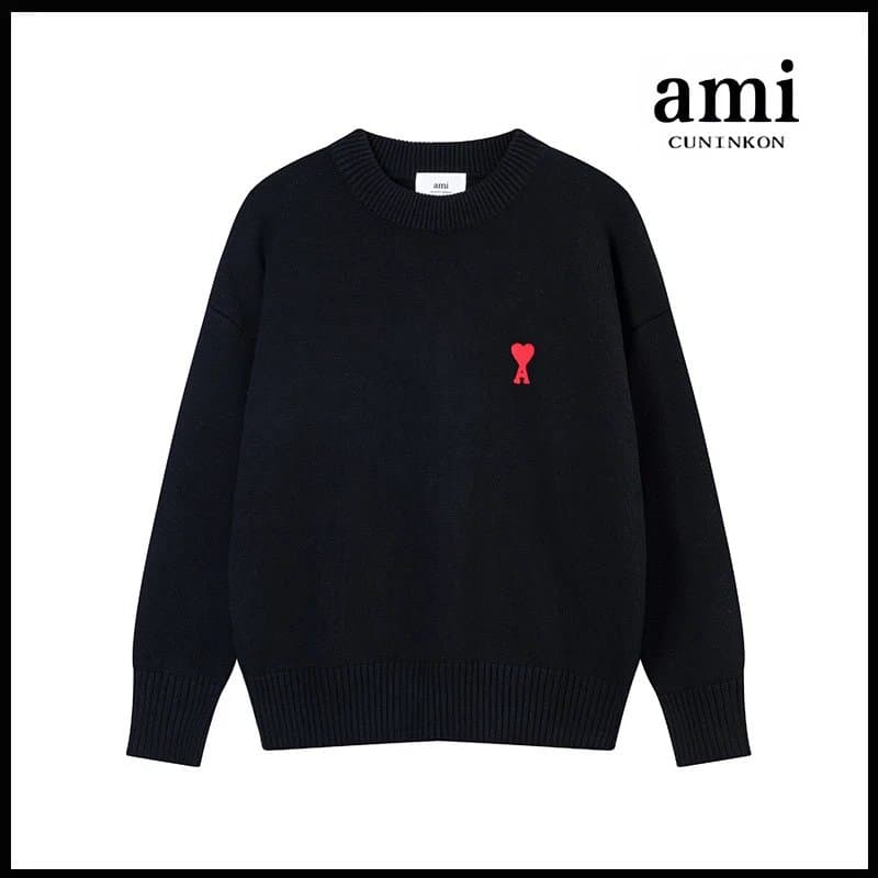 AMI Paris Knit Sweater Heart Logo — 黑色【A8115中爱心圆领棉纱款】