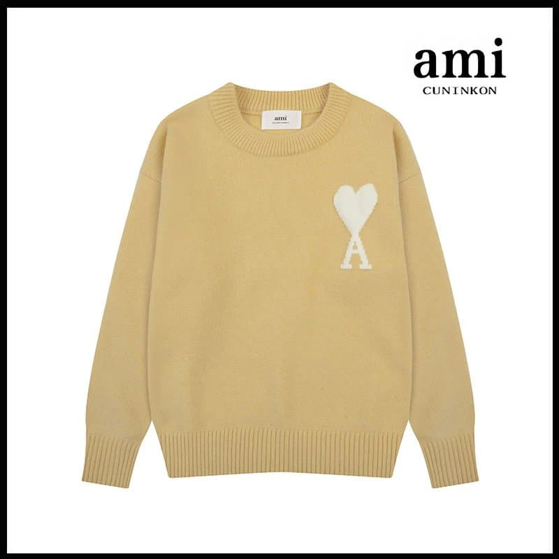 AMI Paris Knit Sweater Heart Logo — 黄色【A8143圆领提花款】