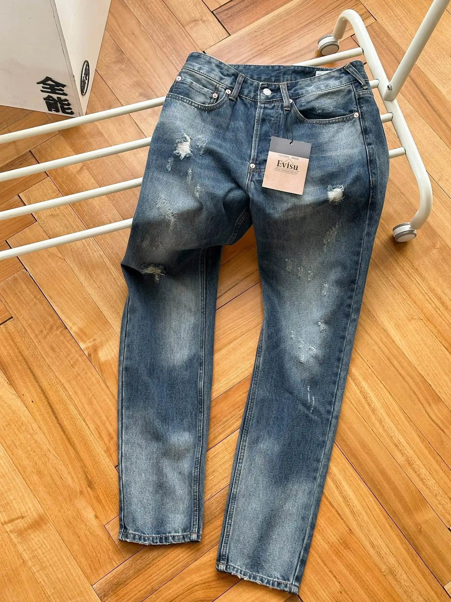 Evisu Slim Fit Jeans Distressed Wash