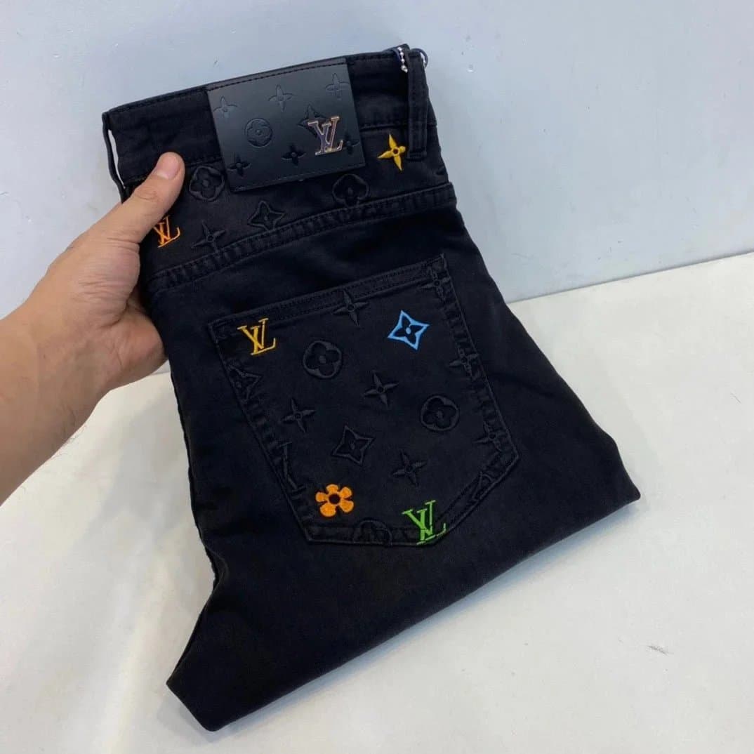 Louis Vuitton Monogram Denim Jeans Washed Blue with LV Print — 30