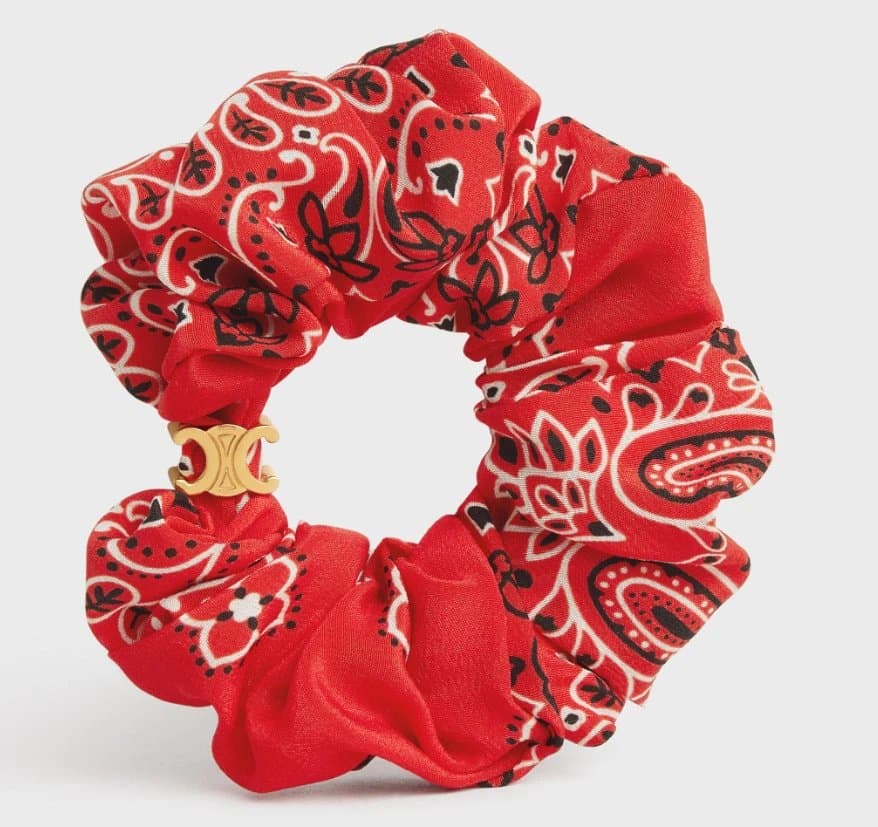 Celine Silk Scrunchie Triomphe Logo Print — 红色花纹