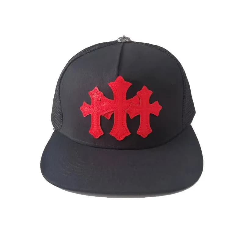 Chrome Hearts Snapback Cap Cross Logo Embroidery — 红皮标黑色