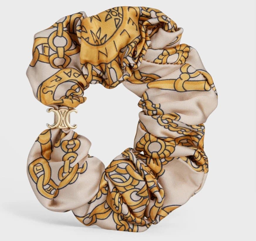 Celine Silk Scrunchie Triomphe Logo Print — 香槟链条