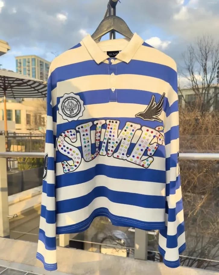 Balenciaga Polo Collar Long-Sleeve Top Horizontal Stripe — 37
