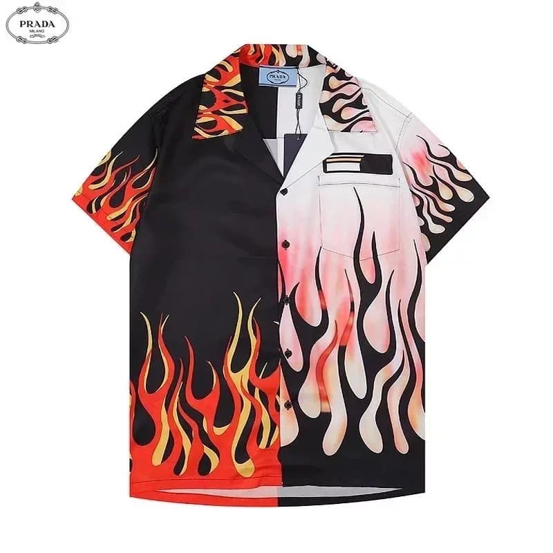 Prada Flame Print Shirt Flame Graphic — 010204011-红白