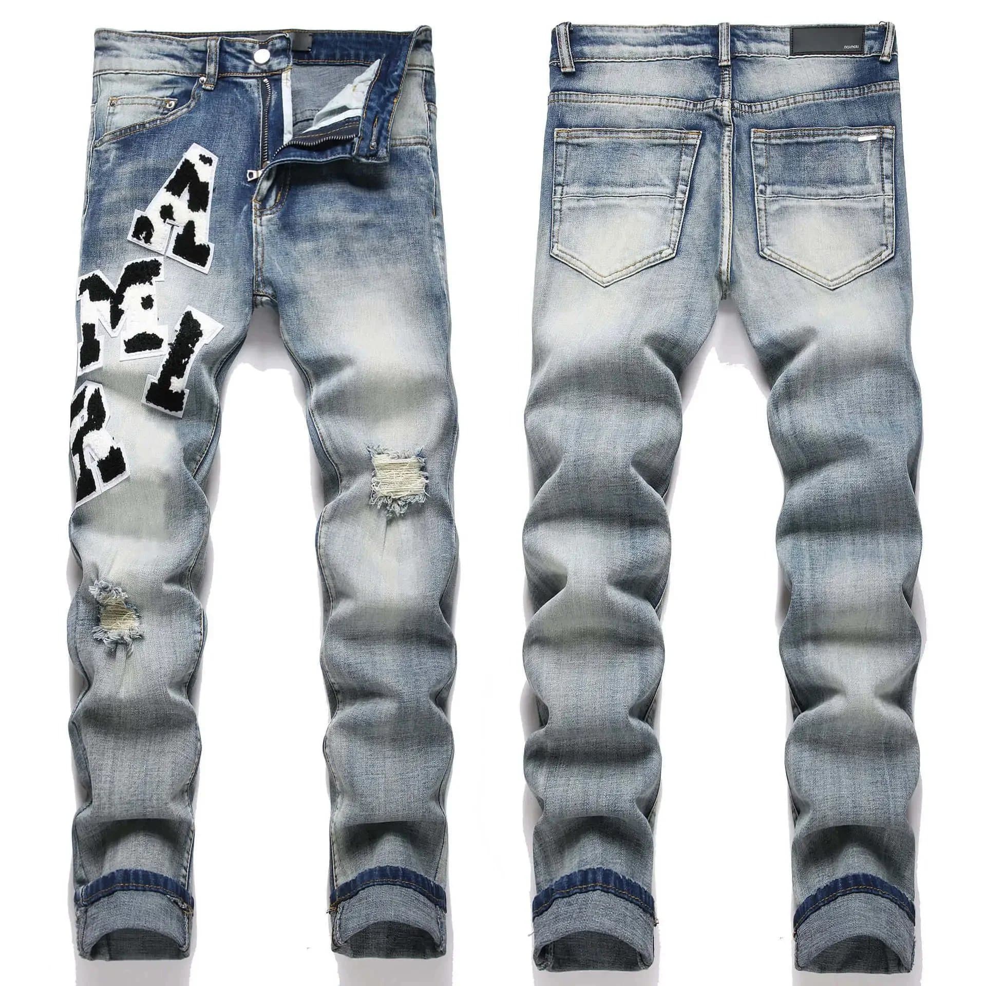 Amiri Distressed Patchwork Jeans Eagle & Logo Patch — 9