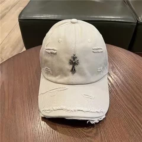 Chrome Hearts Baseball Cap Distressed Cross Embroidery