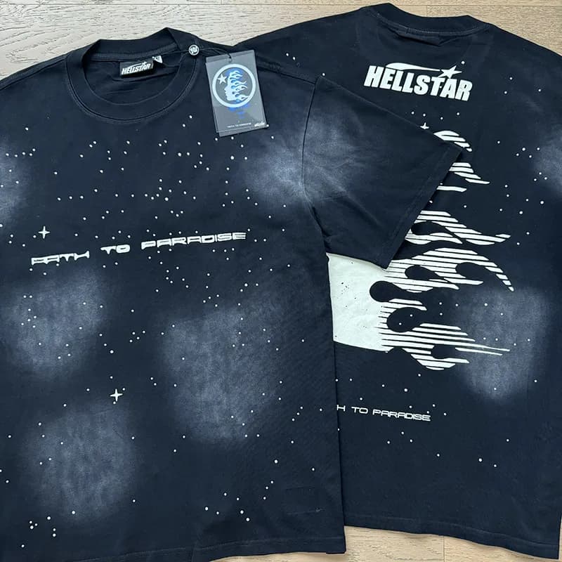 Hellstar Mercy Graphic Tee Blue Crown of Thorns Print — 6765 洗水黑+烫钻
