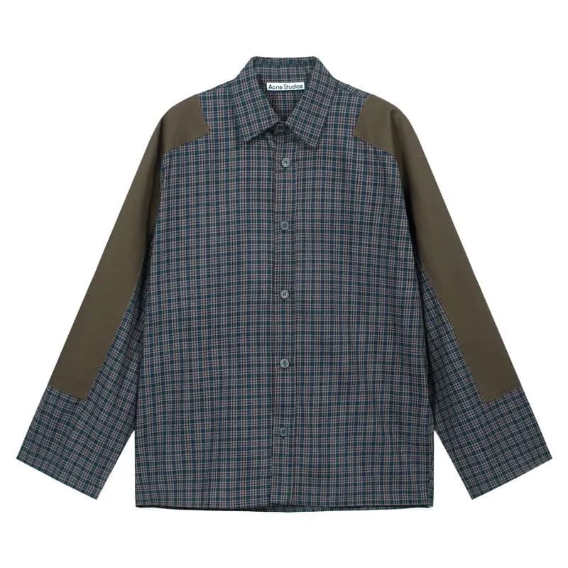 Acne Studios Patchwork Shirt Plaid and Olive Panel