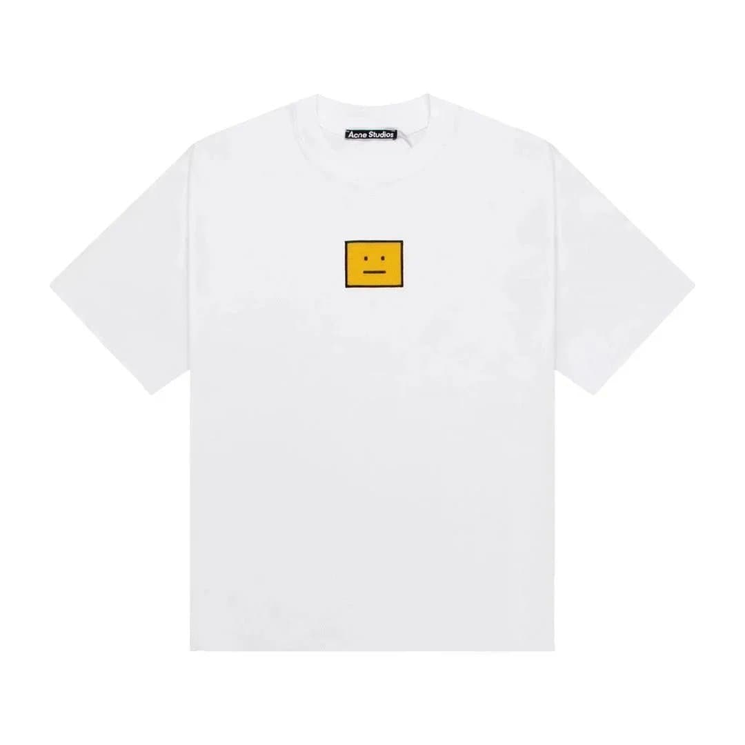 Acne Studios Face Logo T-Shirt Light Blue — 方块笑脸 白色