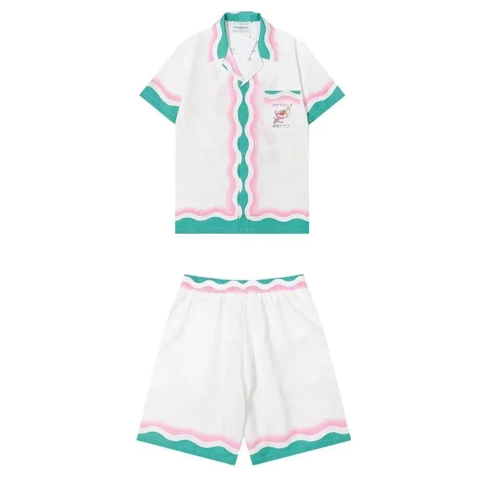 Casablanca Camp Shirt and Shorts Set Wave Trim