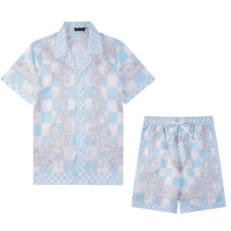 Versace Baroque Check Set Light Blue Checkerboard with Medusa Motif
