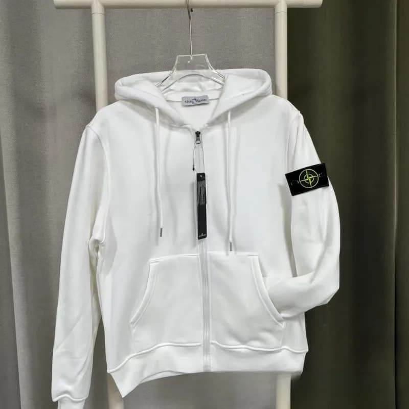 Stone Island Zip-Up Hoodie Compass Patch — 白色