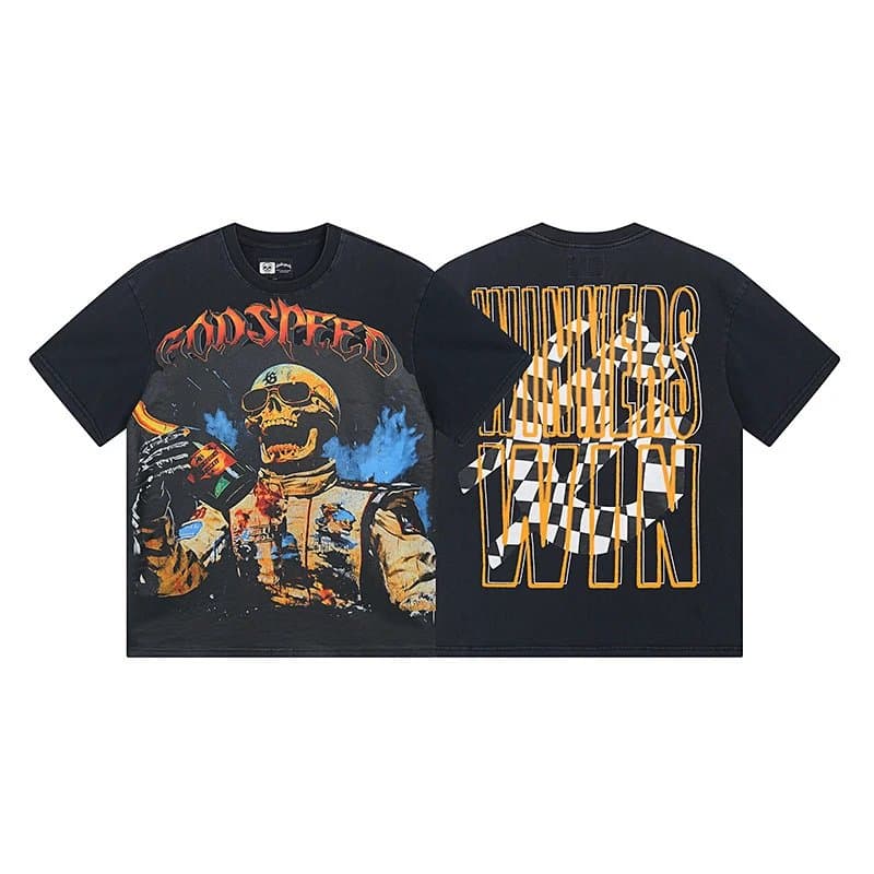 Godspeed Graphic Tee Skeleton Baseball Print — 1016洗水黑