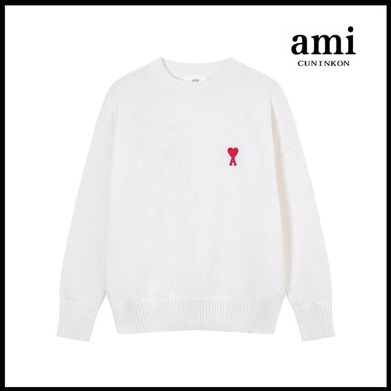 AMI Paris Knit Sweater Heart Logo — 白色【A8115中爱心圆领棉纱款】