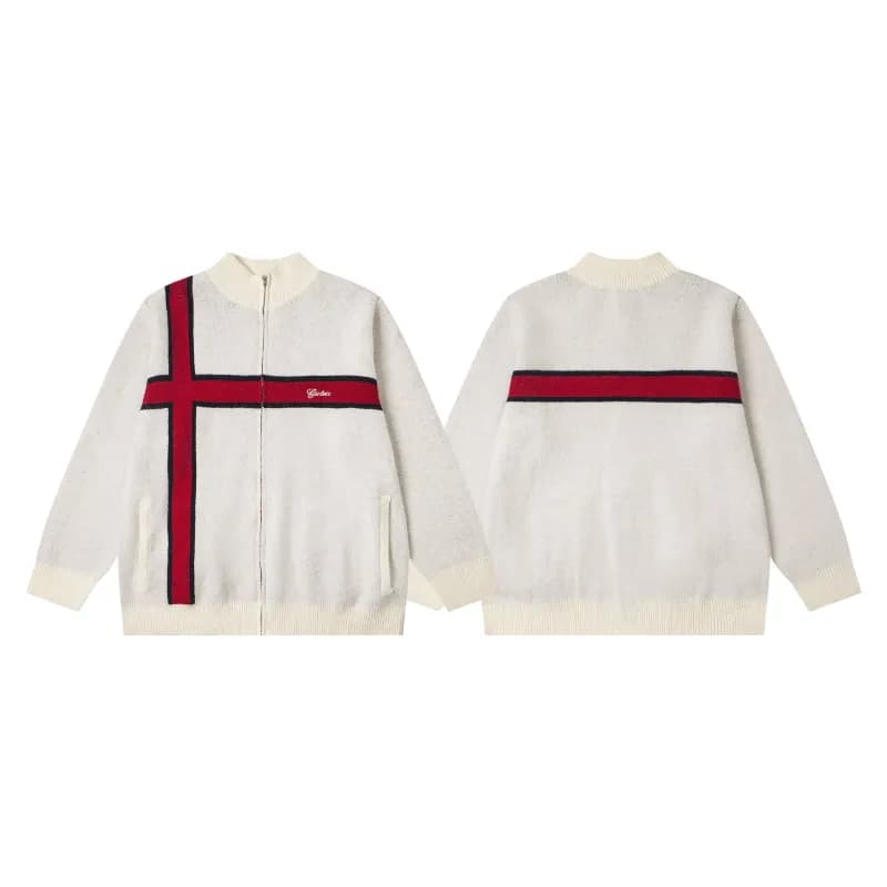 Balenciaga Knit Zip-Up Cardigan Cross Stripe