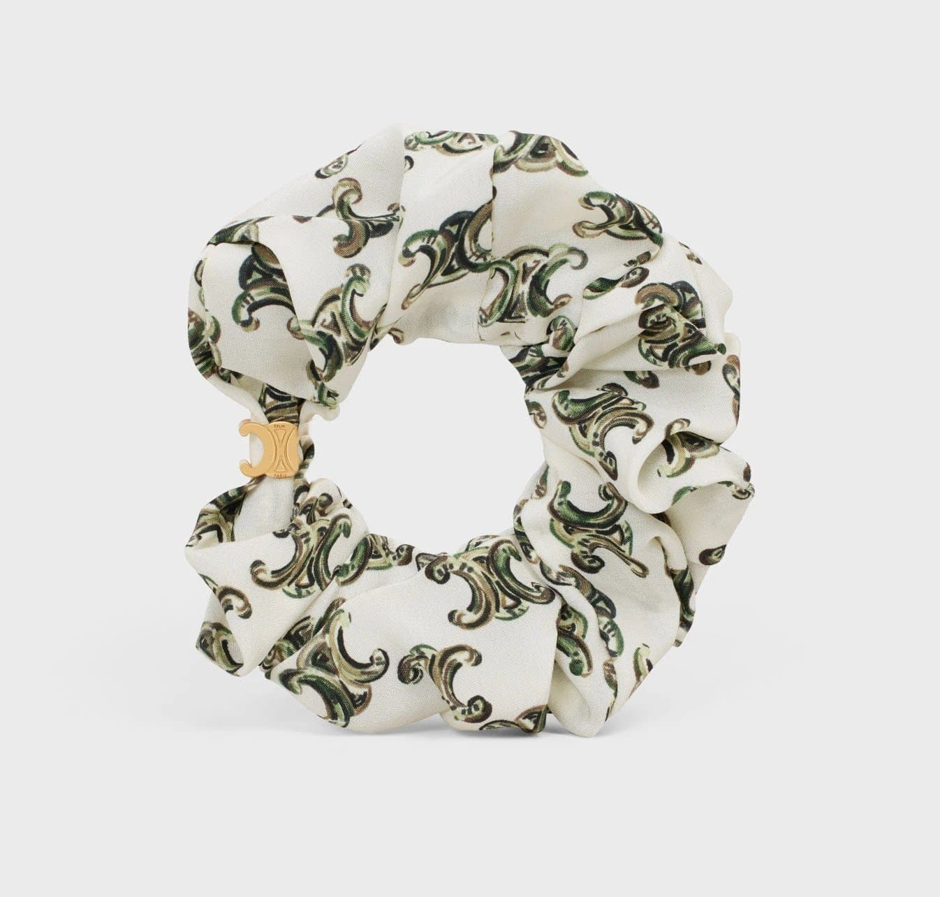 Celine Silk Scrunchie Triomphe Logo Print — 渐变绿LOGO