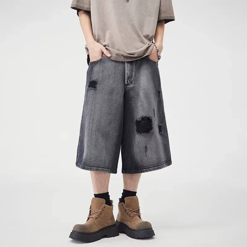 Levi's Distressed Denim Shorts Paint-Splatter Ripped — 黑灰色K1103