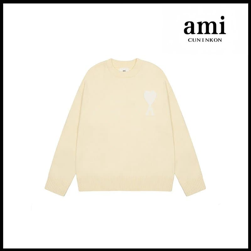 AMI Paris Knit Sweater Heart Logo — 杏色【2115圆领提花款款】