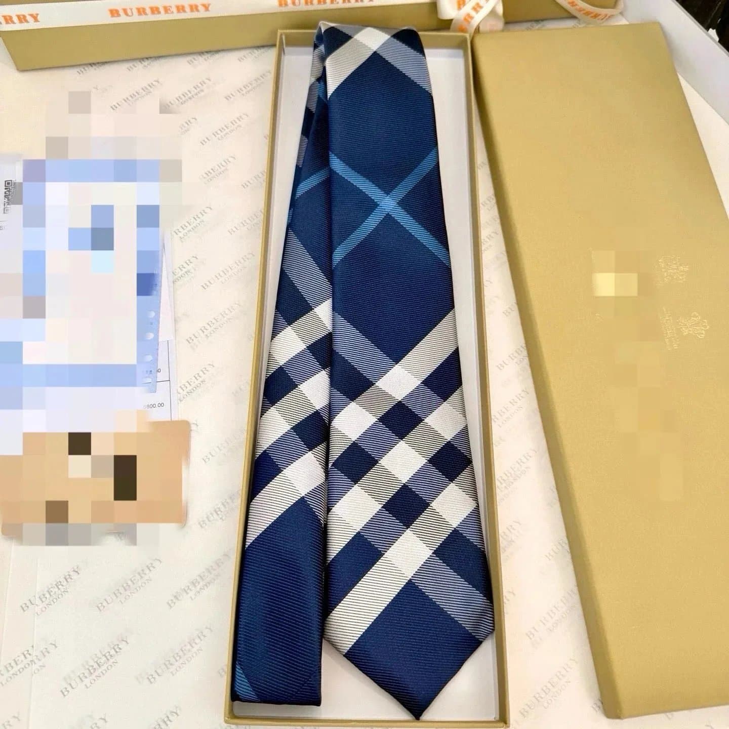 Burberry Classic Check Silk Tie Navy Blue Check