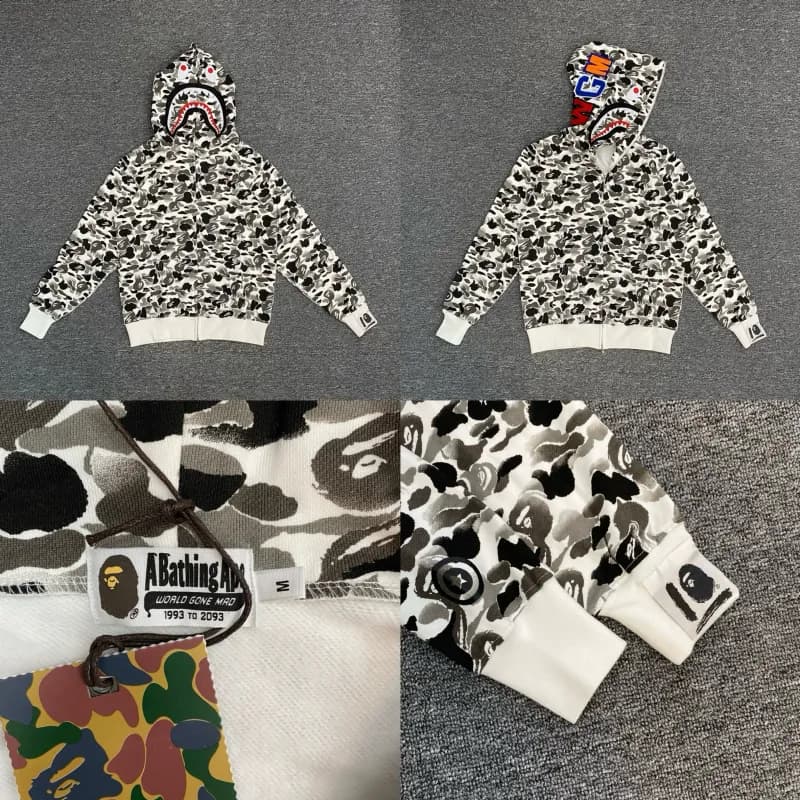 BAPE Shark Hooded Zip-Up Camouflage — 黑白XX089