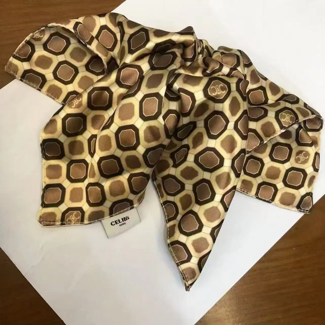 Celine Silk Scrunchie Triomphe Logo Print — 39
